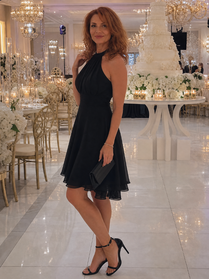 Women's Halter Wedding Guest Knee Length Dress