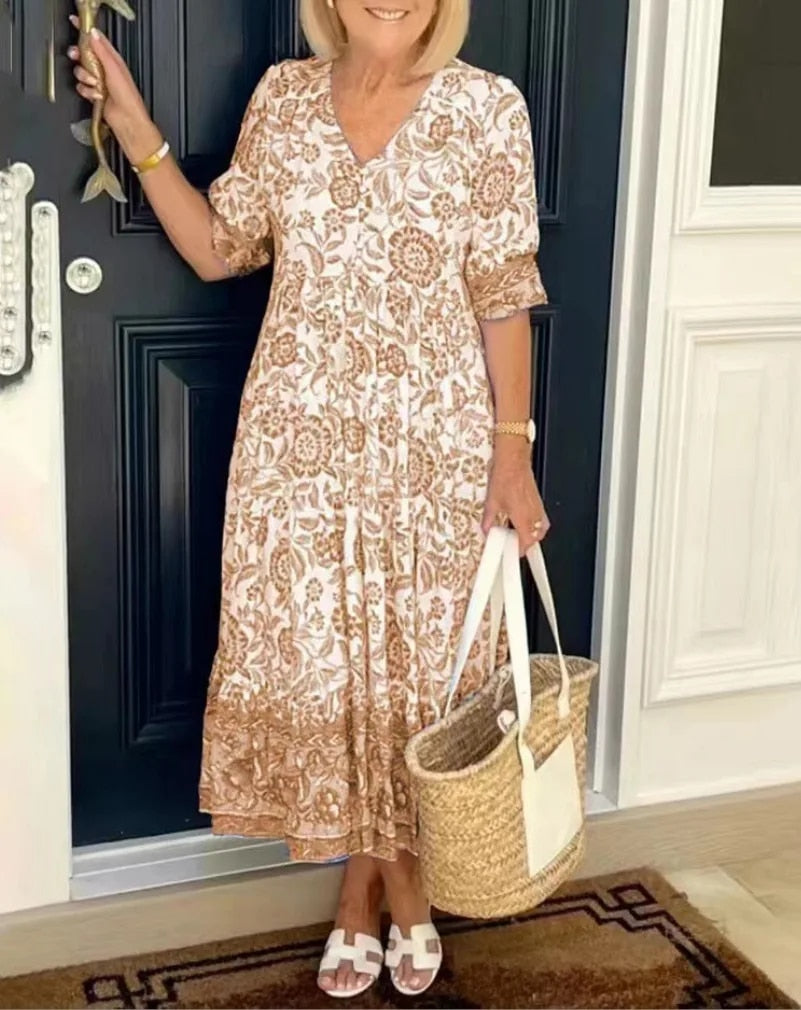 Women's V Neck Midi Dress – Khaki