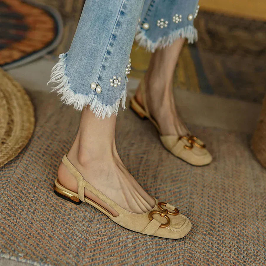 Women's Slingback Buckle Flats – Khaki