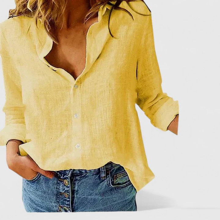 Women's V Neck Long Sleeve Blouse – Yellow