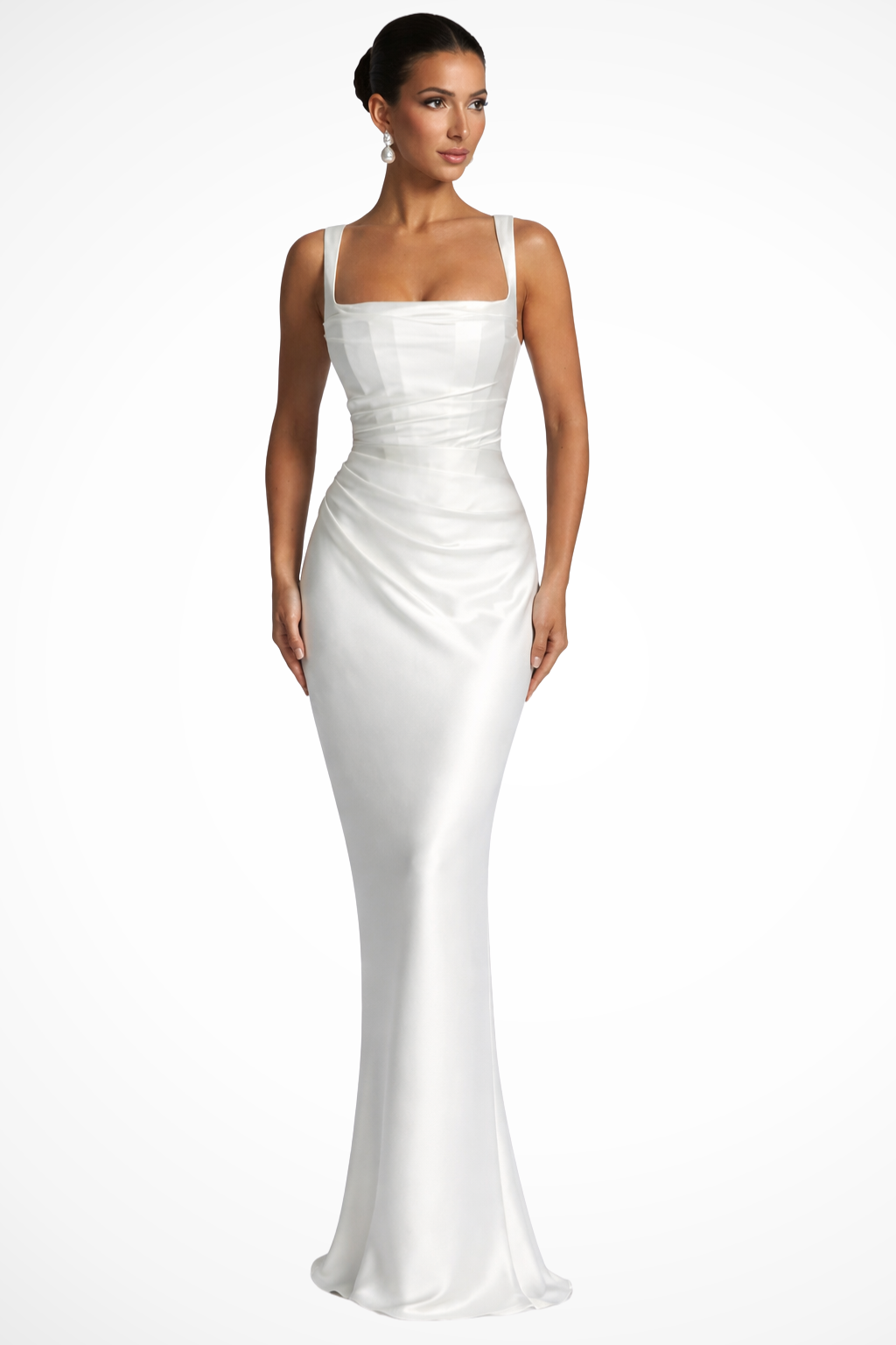 Women's Square Neck Formal Maxi Dress – White