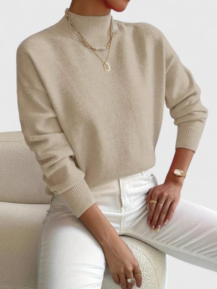 Women's Turtleneck Long Sleeve Sweater – Beige