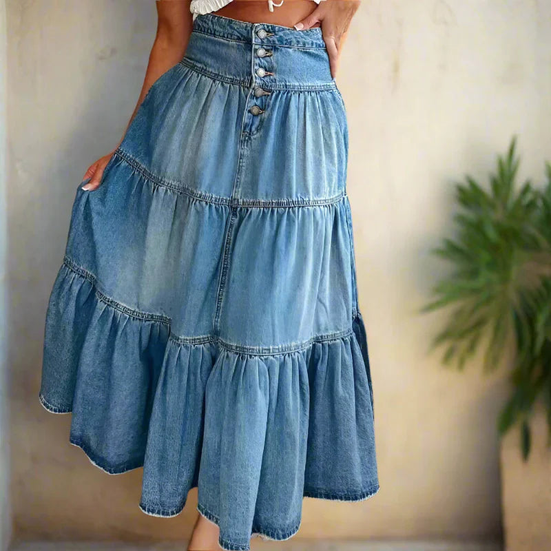 Lily | High Waist Denim Maxi Skirt