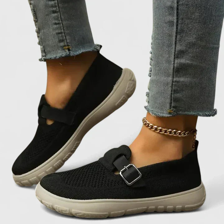 Women's Slip On Buckle Sneakers – Black