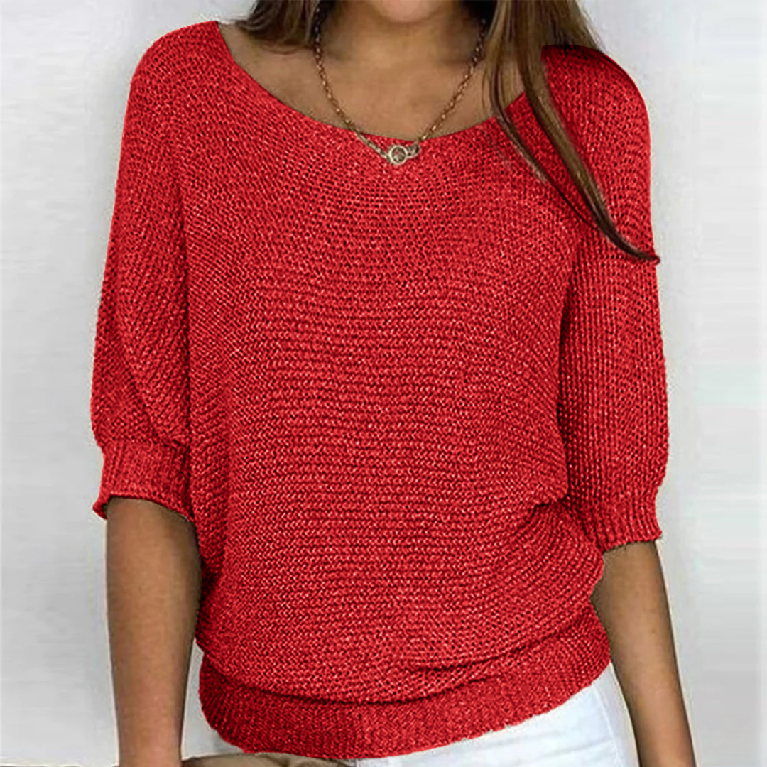 Women's V Neck Long Sleeve Sweater – Red