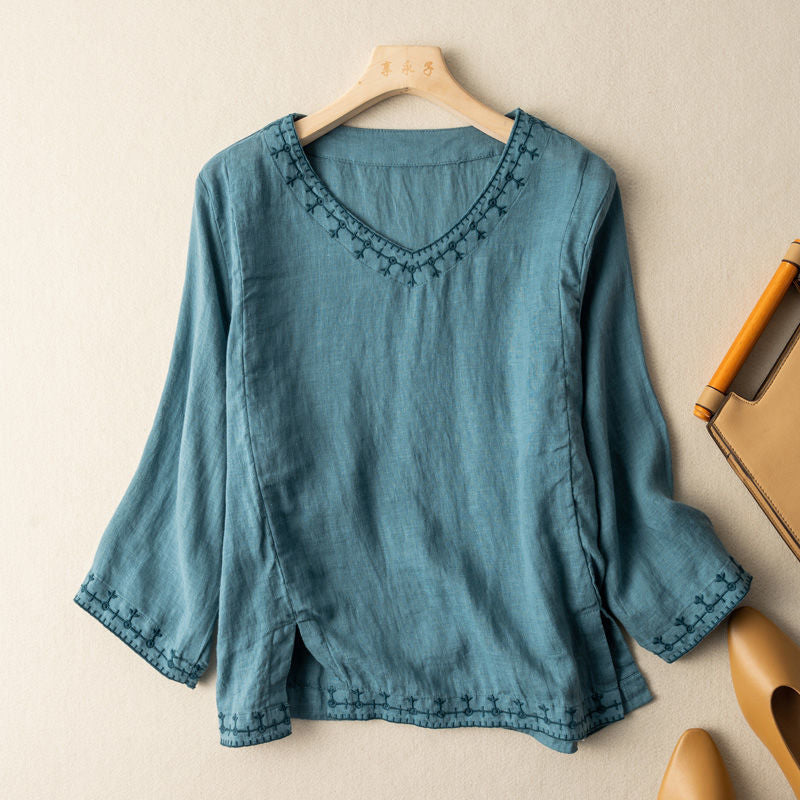 Women's V Neck Blouse – Blue