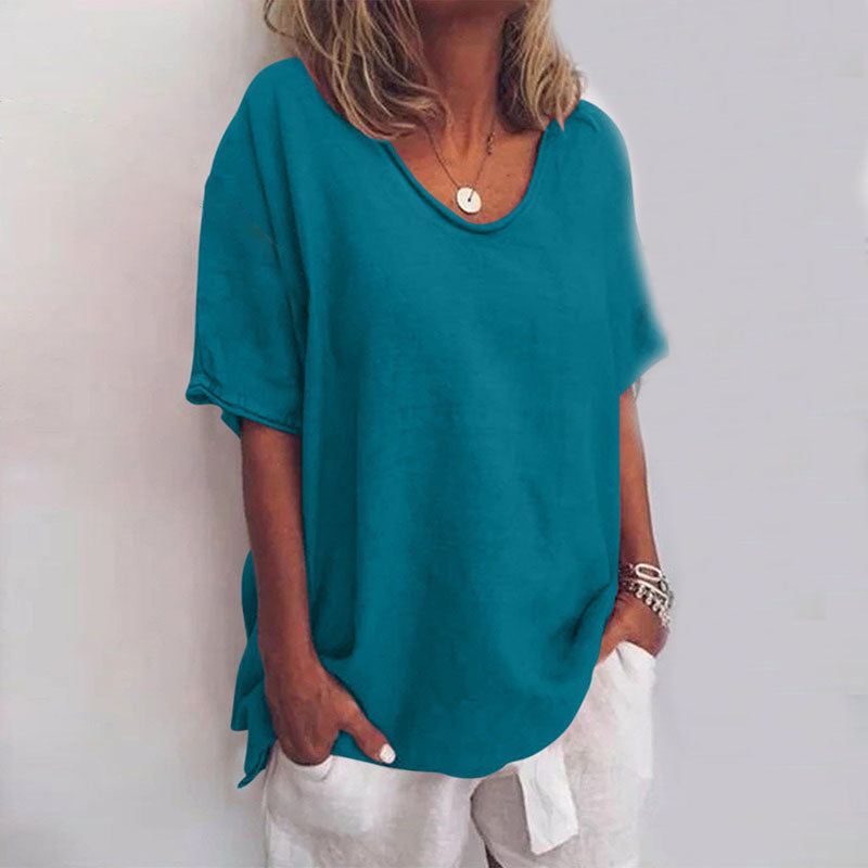 Women's V Neck Short Sleeve Blouse – Blue