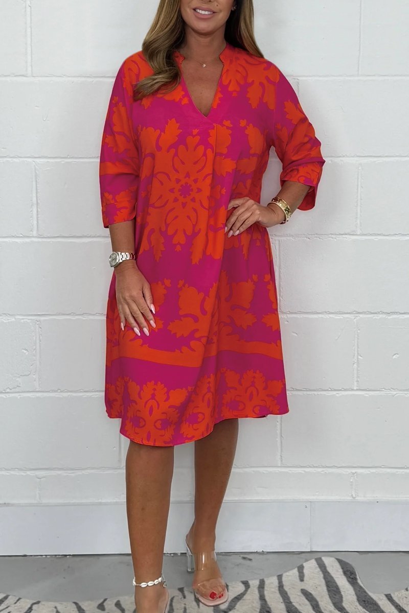 Women's V Neck Midi Dress – Red