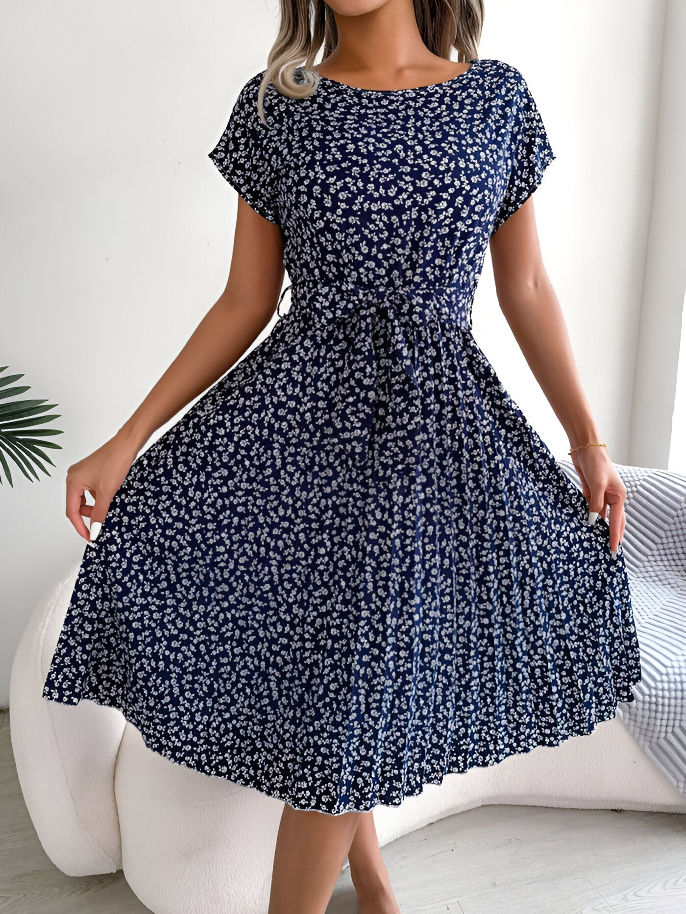 Women's Midi Dress – Navy Blue