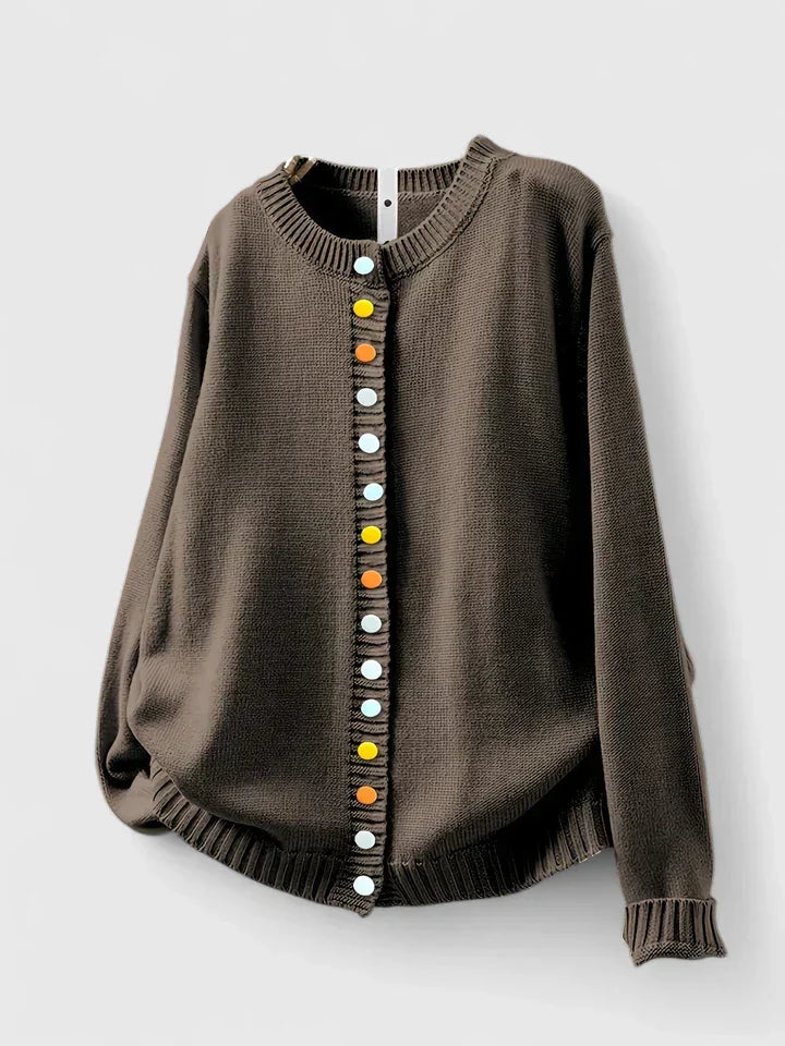 Women's Round Neck Long Sleeve Cardigan – Brown