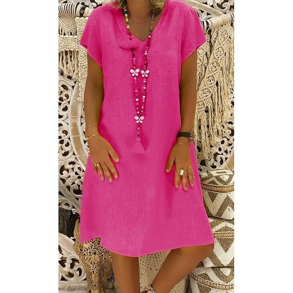 Women's V Neck Mini Dress – Pink