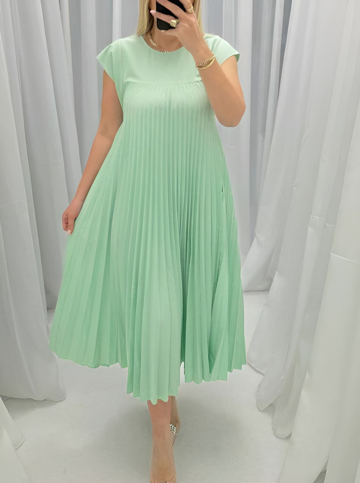 Women's Pleated Maxi Dress – Green