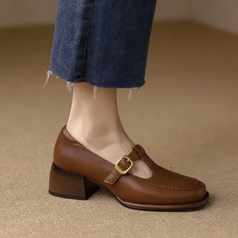 Women's Block Heel T-Strap Mary Janes