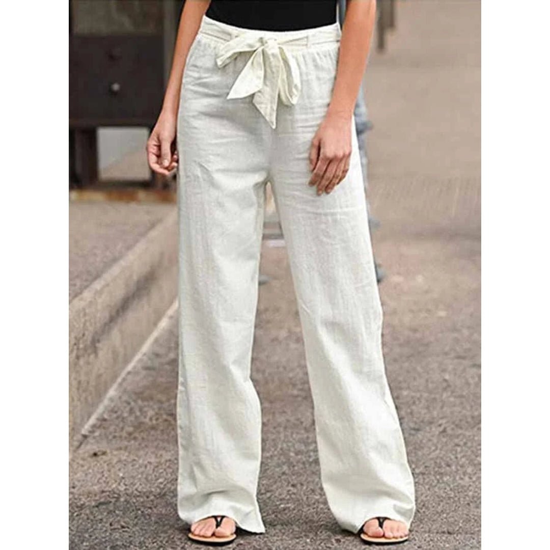 Women's Wide Leg Drawstring Palazzo Pants – Cream
