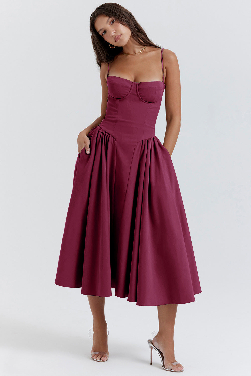 Women's Midi Dress – Plum Red