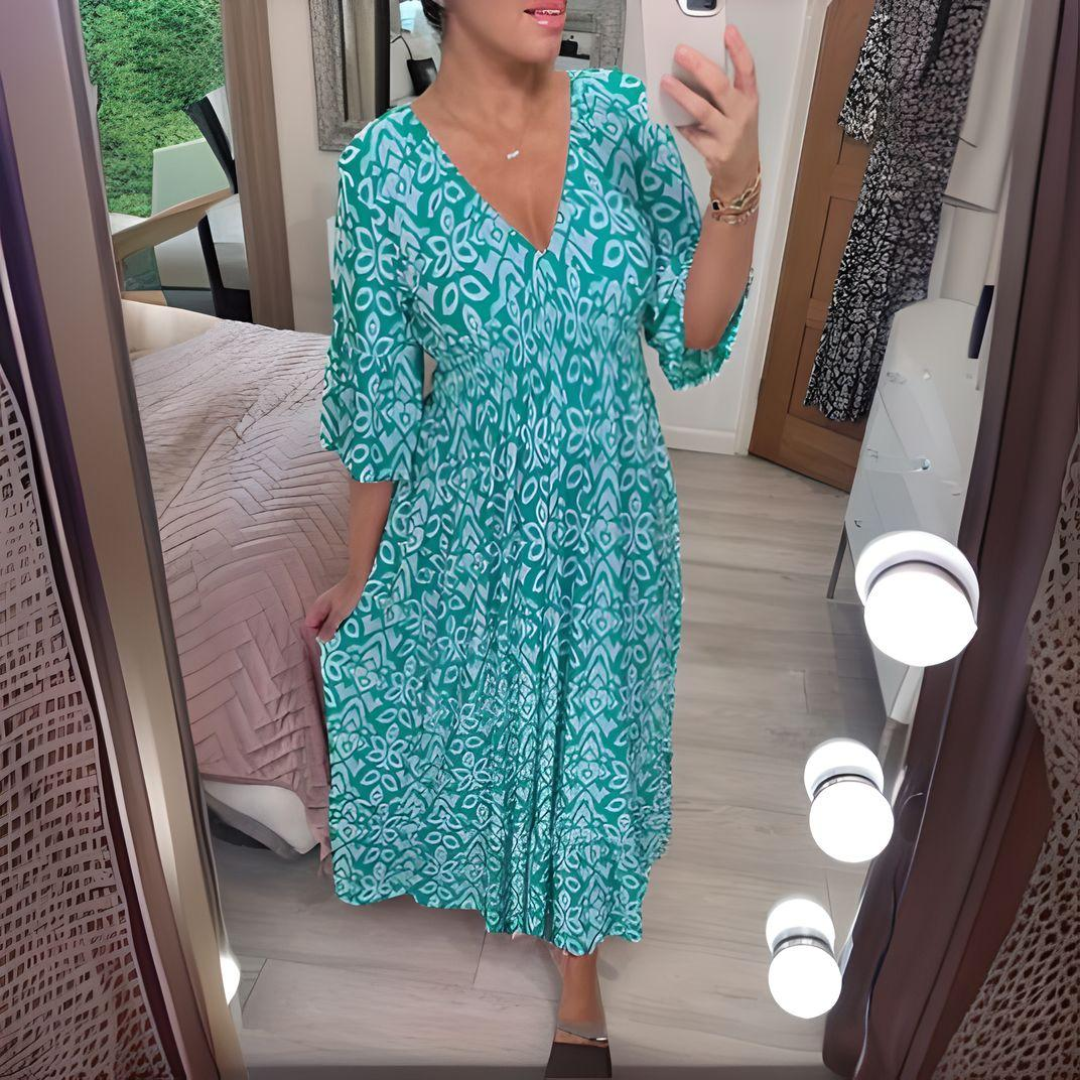 Women's V Neck Midi Dress – Aqua Blue