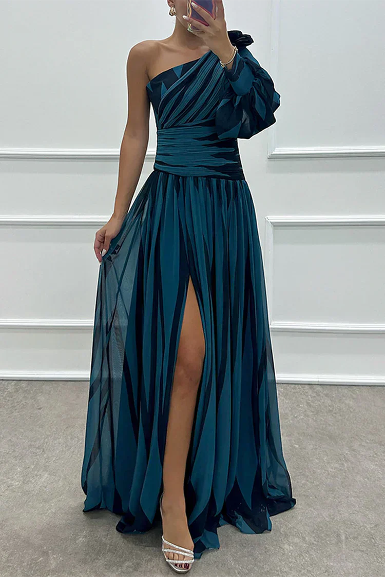 Women's One Shoulder Maxi Dress – Navy Blue