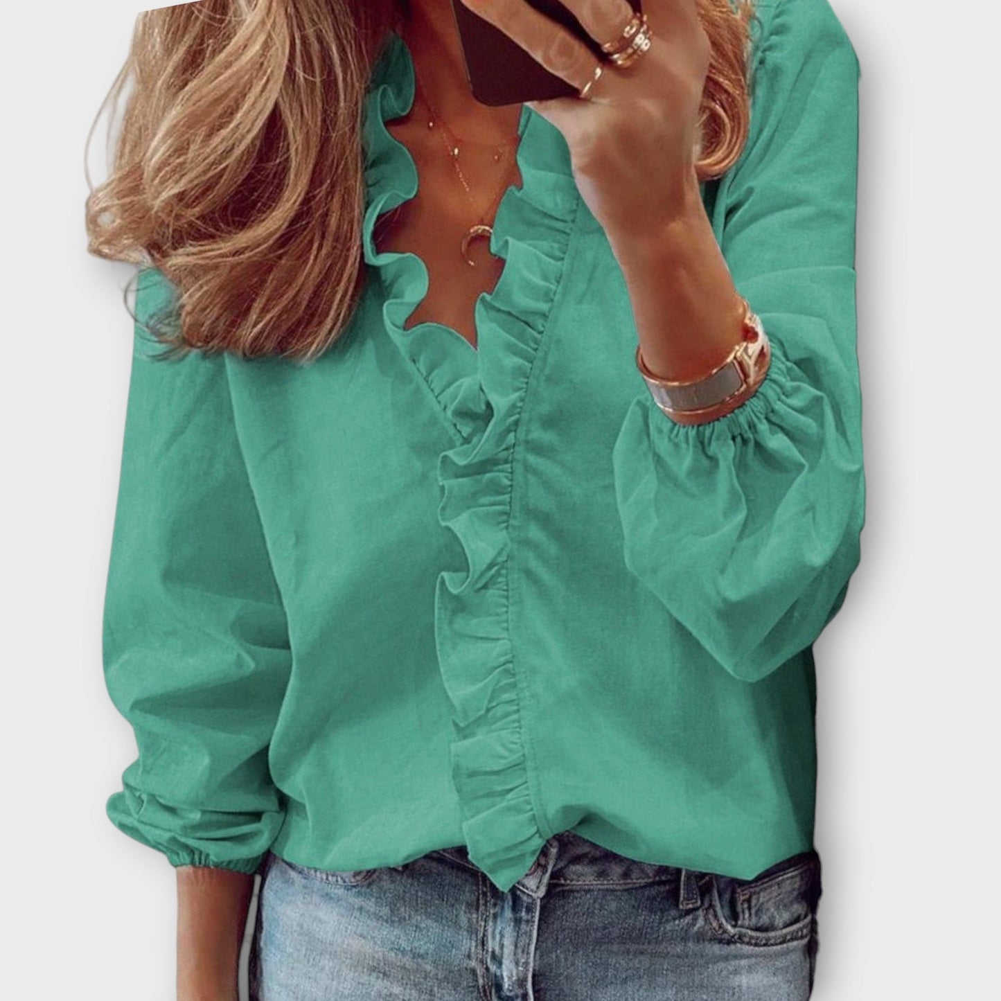 Women's V Neck Long Sleeve Blouse – Mint