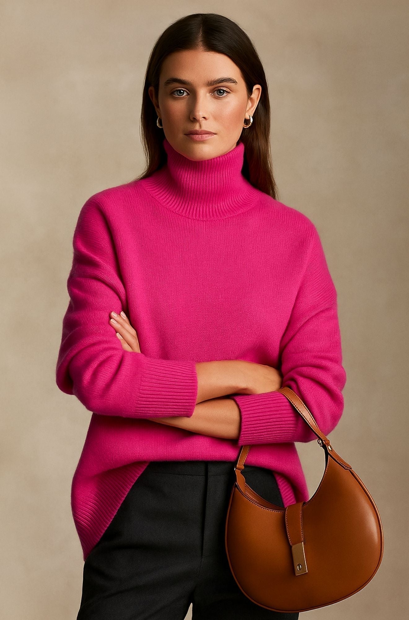 Women's Turtleneck Long Sleeve Sweater – Pink