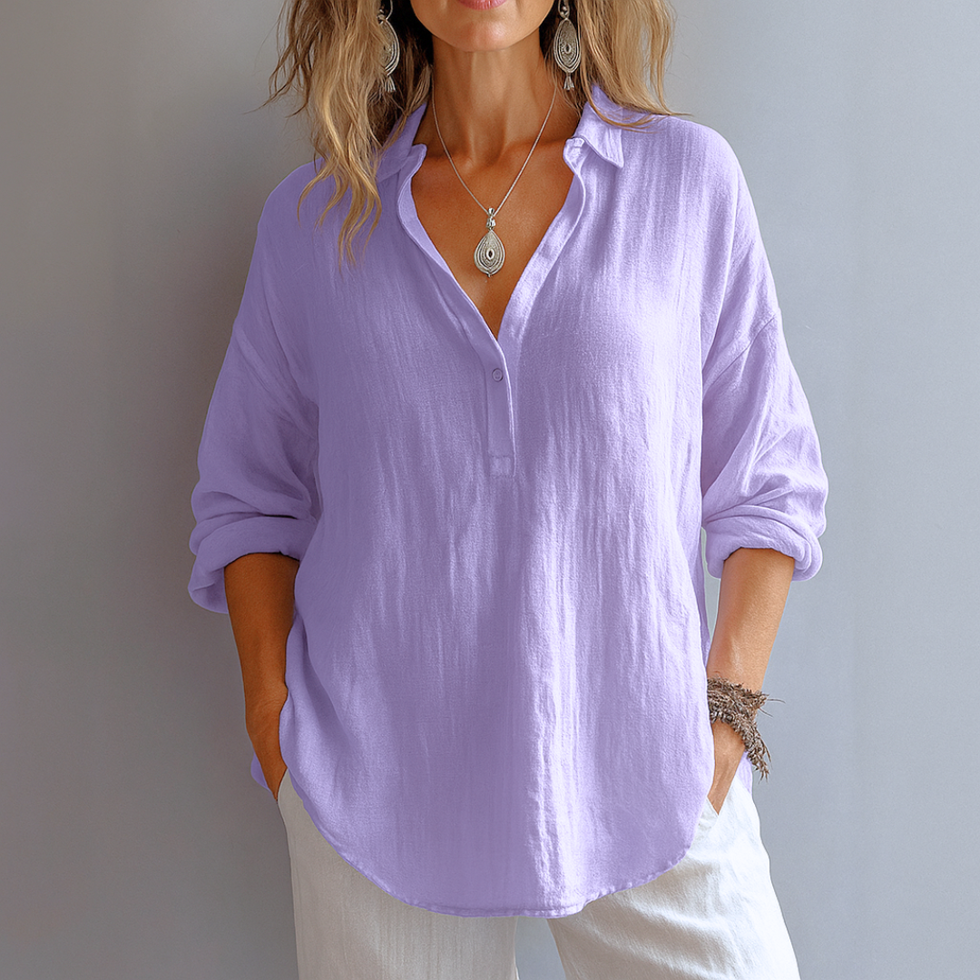 Women's V Neck Long Sleeve Blouse – Purple