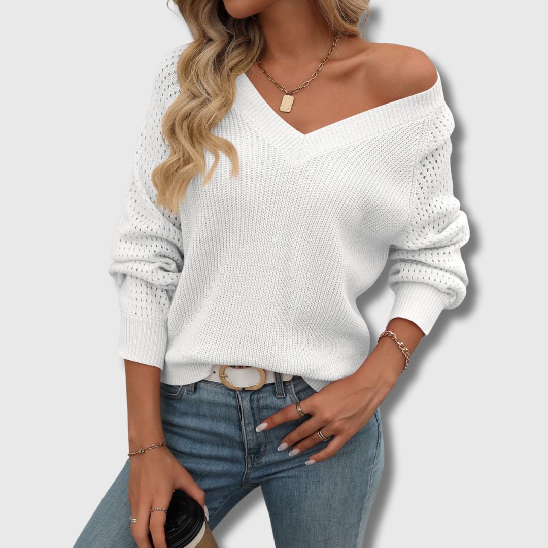 Women's V Neck Long Sleeve Sweater
