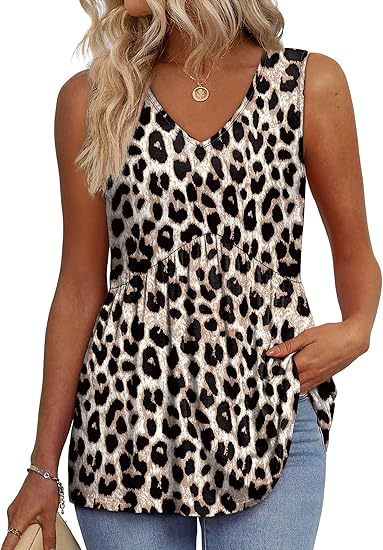 Women's V Neck Sleeveless Blouse – Leopard Print