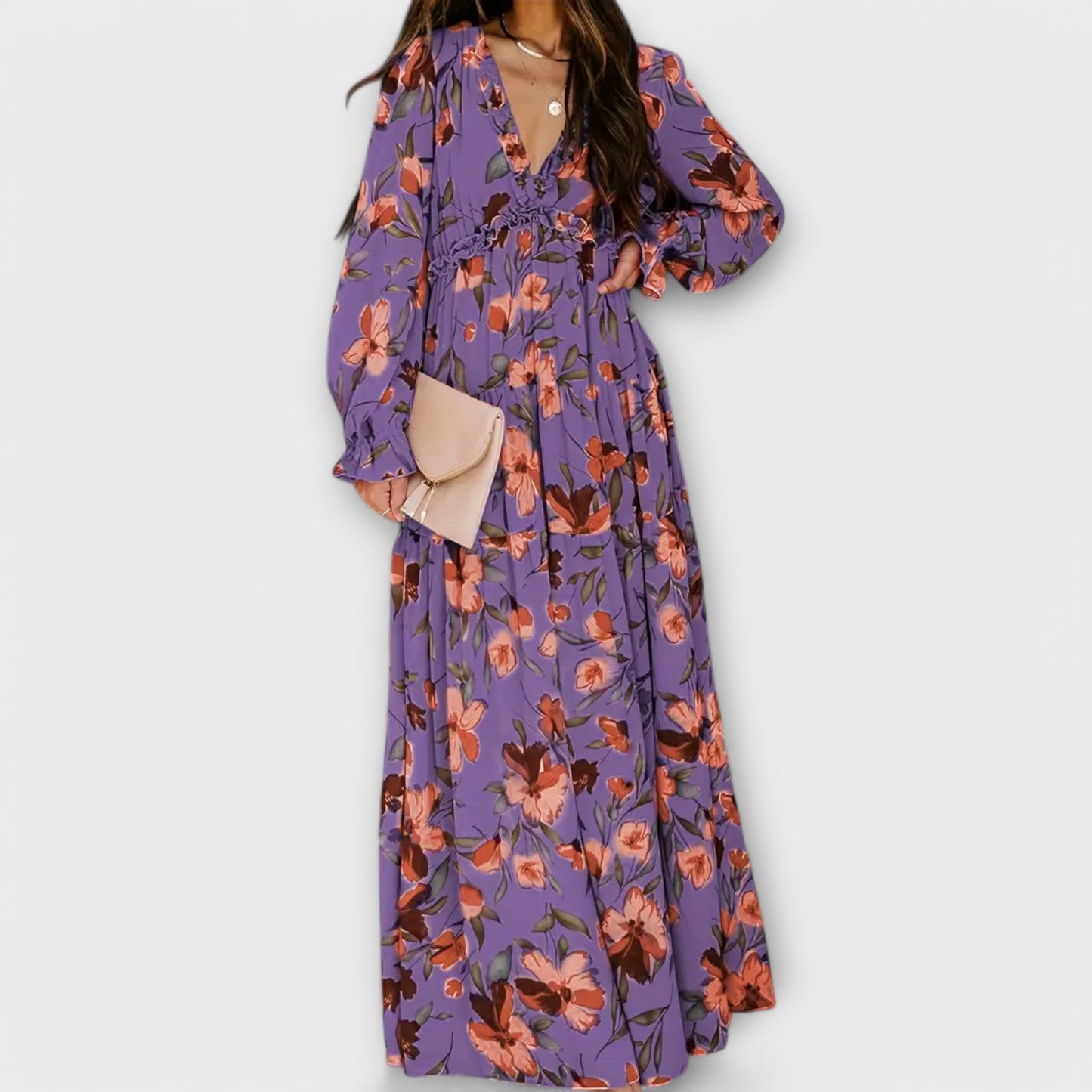 Women's V Neck Maxi Dress – Purple