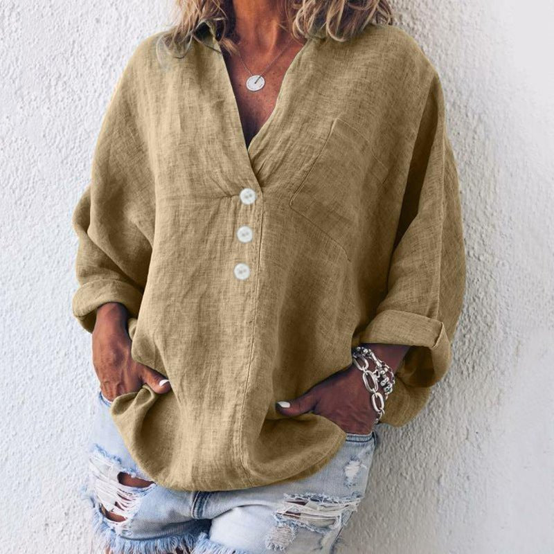 Women's V Neck Blouse – Khaki