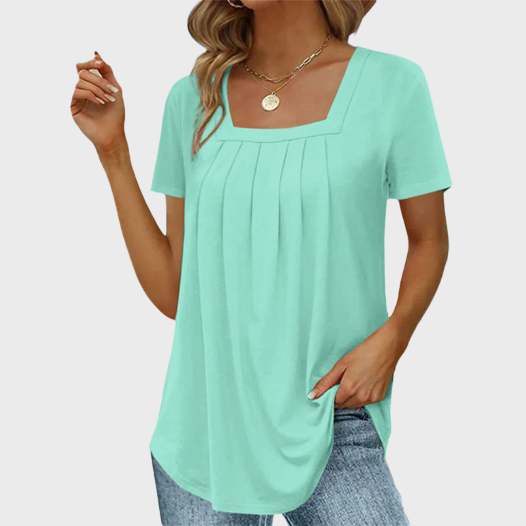 Women's Square Neck Short Sleeve Blouse – Mint Green