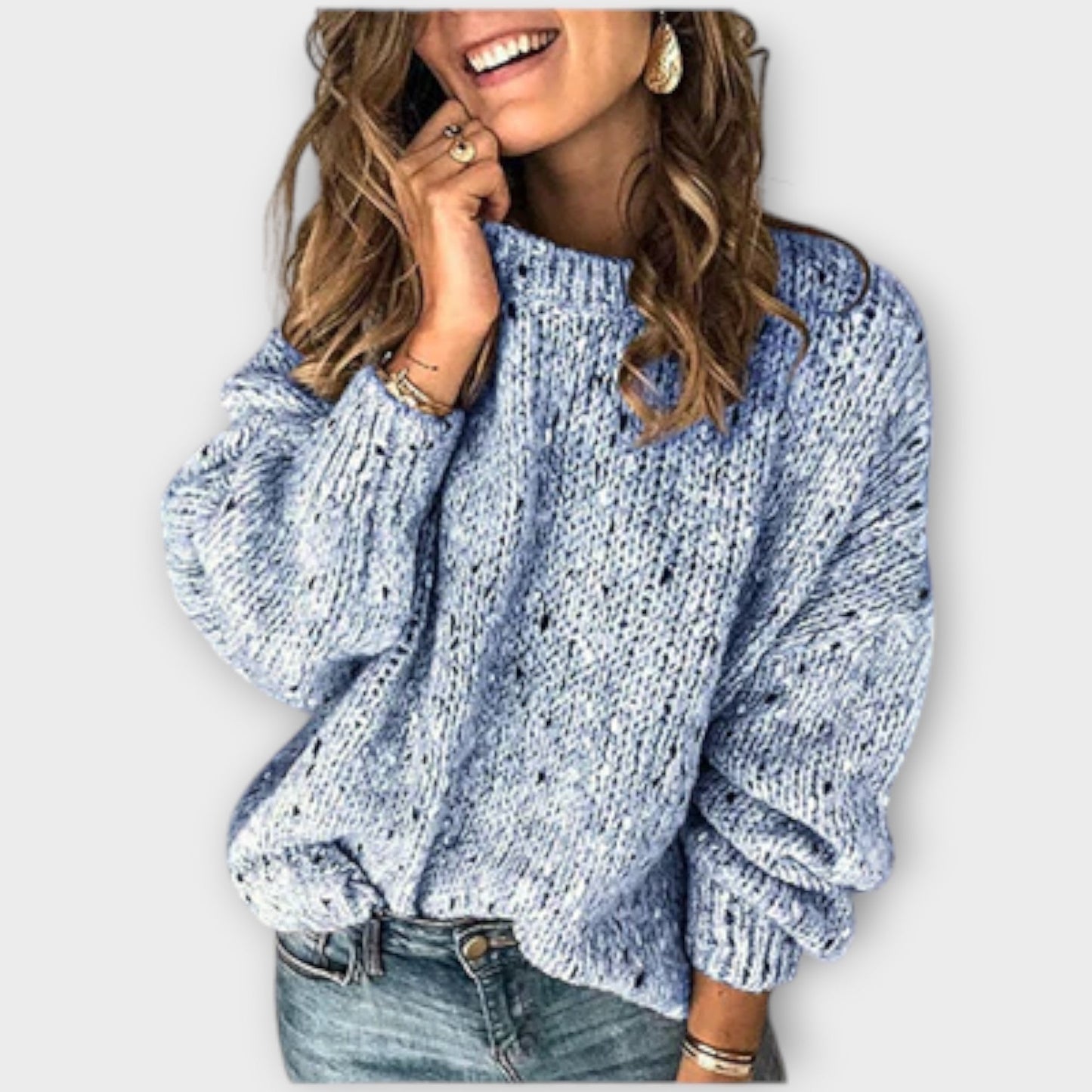 Women's Round Neck Long Sleeve Sweater – Blue