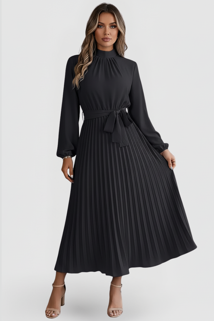 Women's Pleated Midi Dress – Black