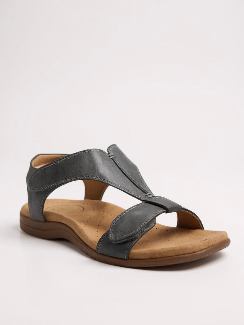 Women's T-Strap Flat Sandals – Grey