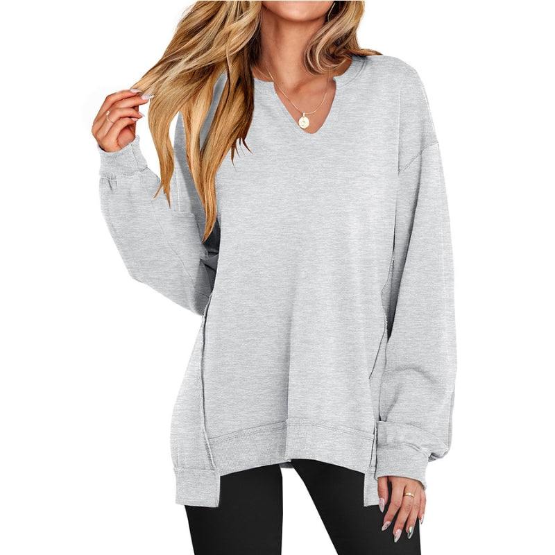Women's V Neck Blouse – Grey