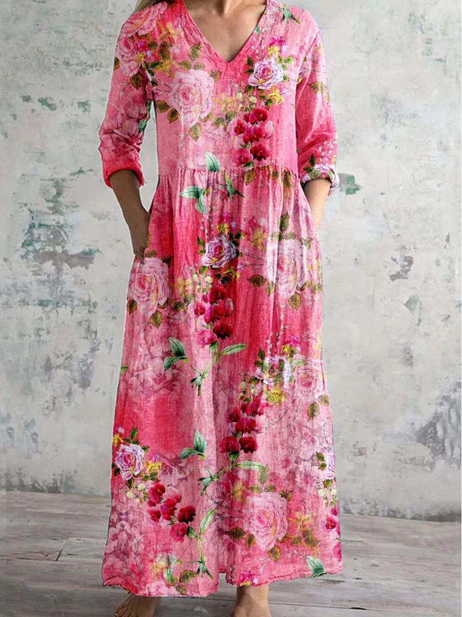 Women's V Neck Maxi Dress – Red