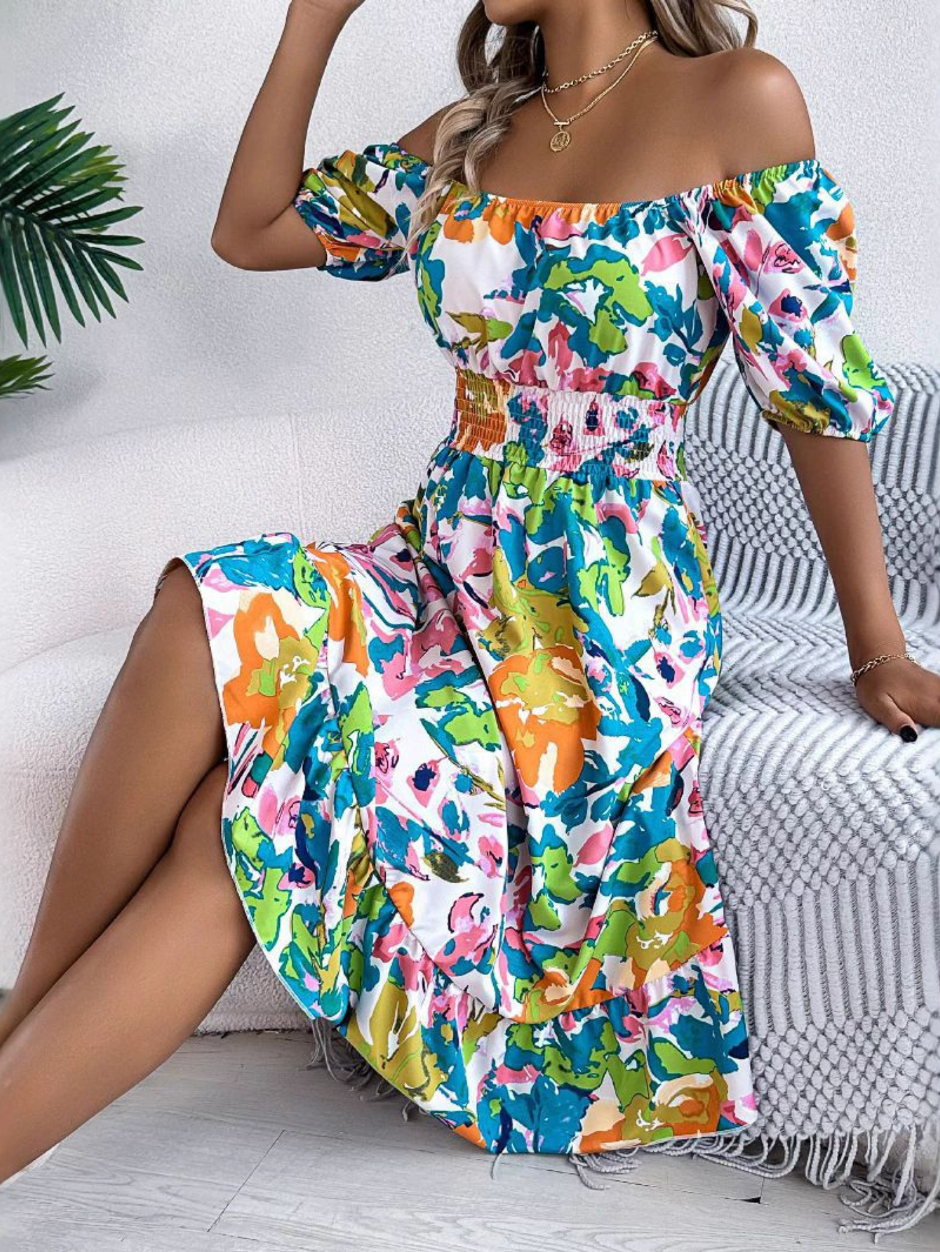 Women's Off Shoulder Midi Dress – Green
