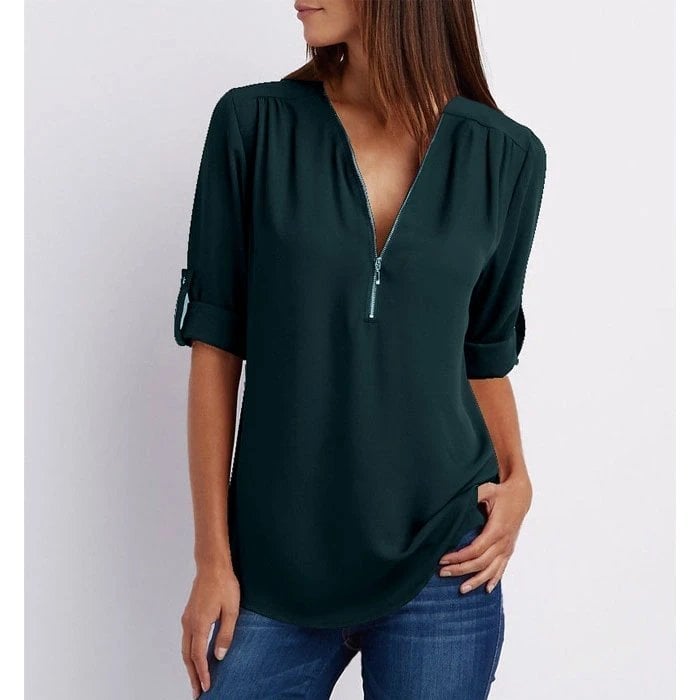 Women's V Neck Blouse – Dark Green