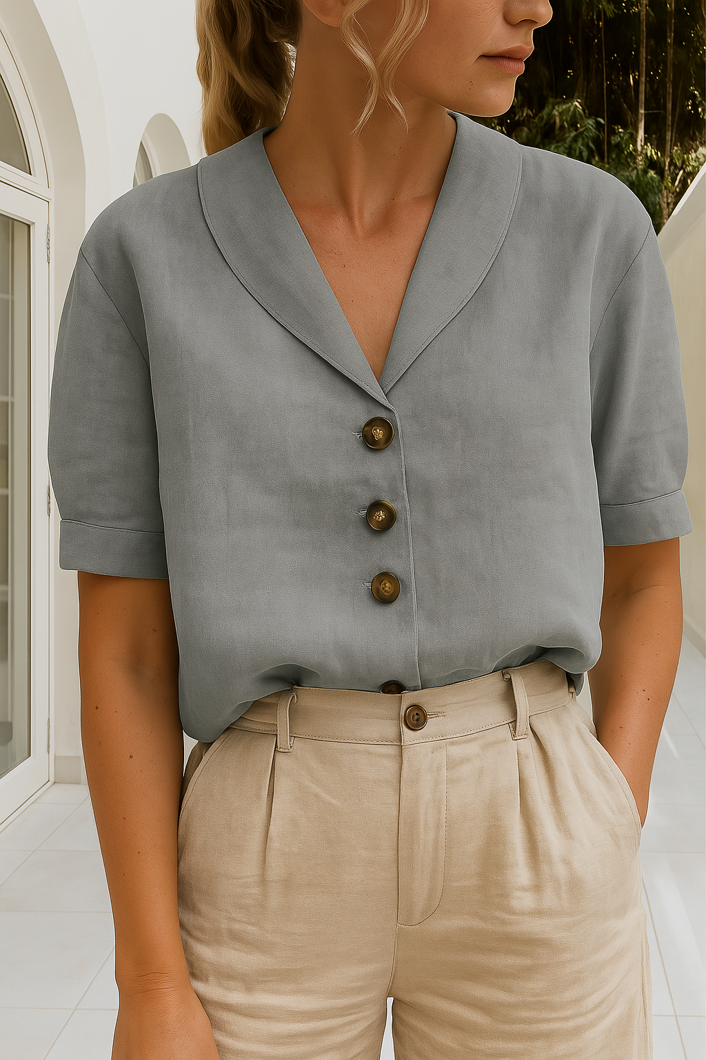 Women's Short Sleeve Blouse – Grey