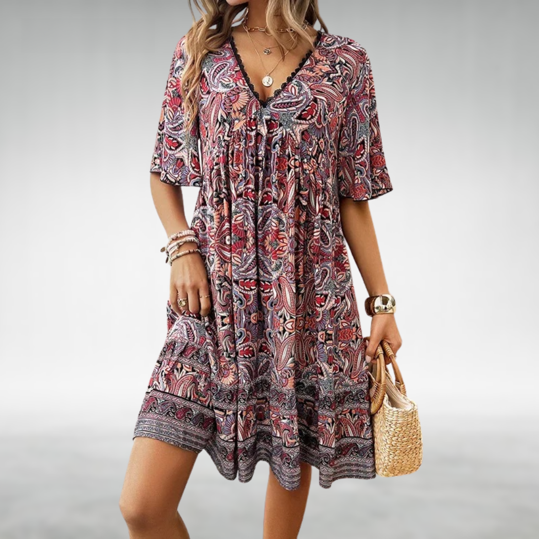 Women's V Neck Mini Dress – Red