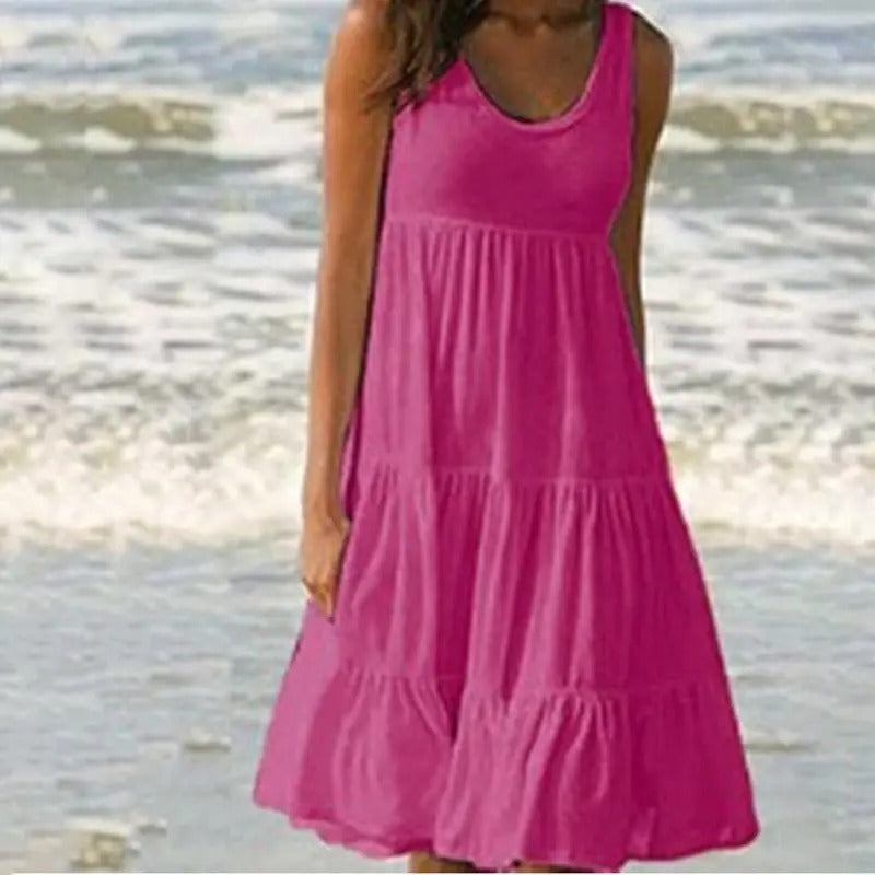 Women's Tiered Midi Dress – Dark Pink