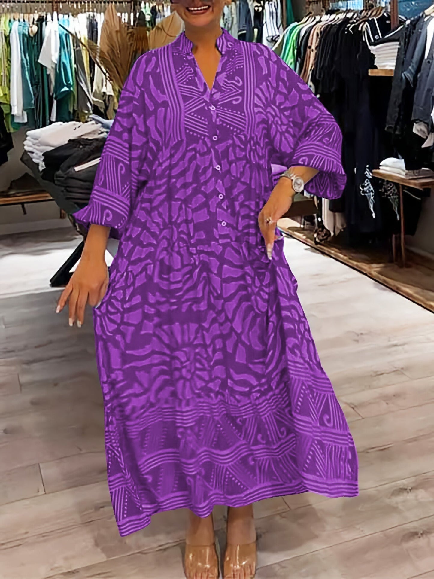 Women's V Neck Maxi Dress – Purple