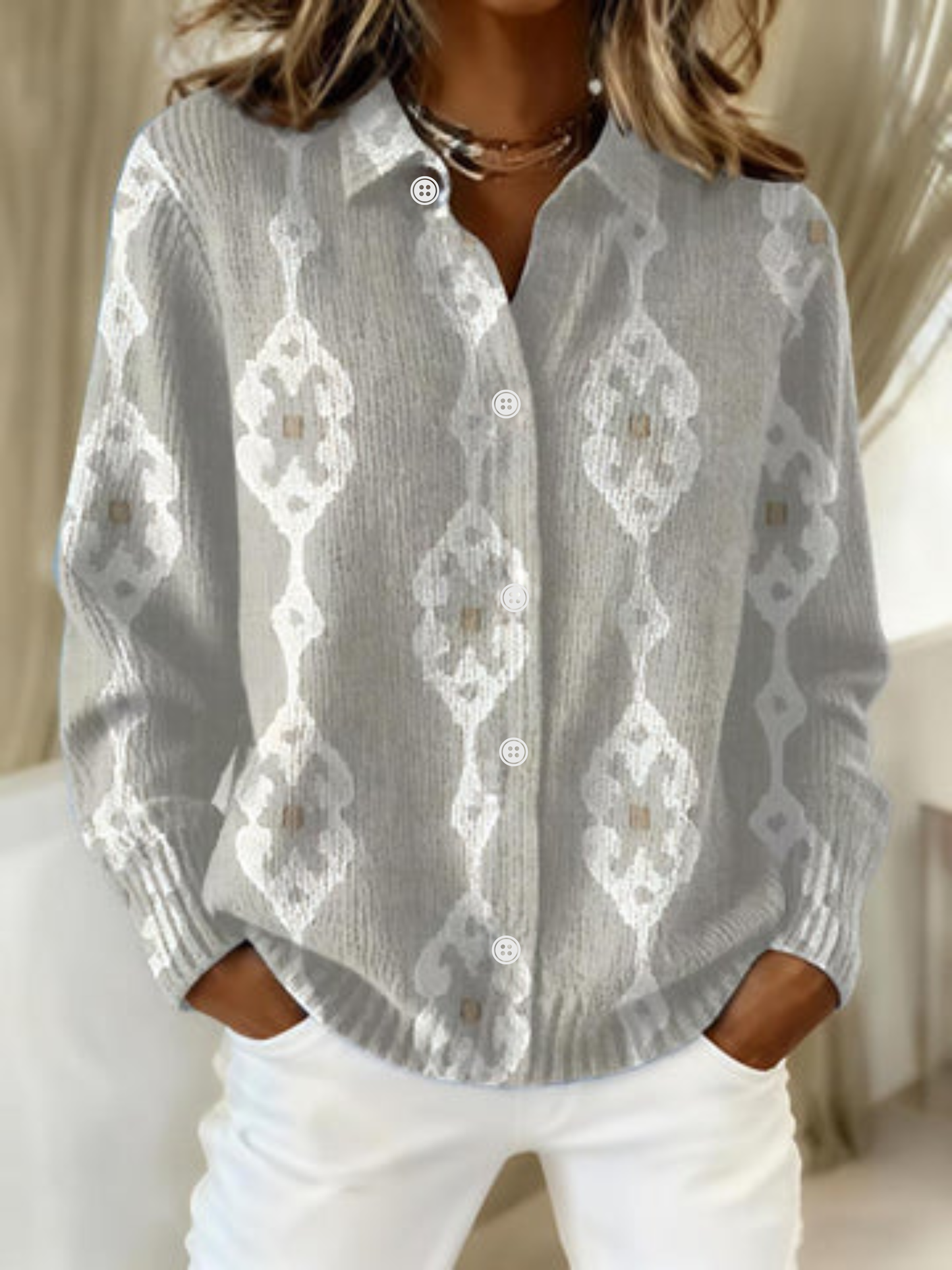 Women's Long Sleeve Cardigan – Light Grey