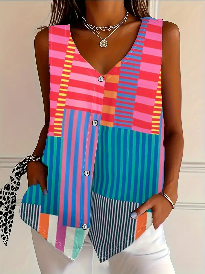Women's V Neck Sleeveless Blouse – Pink