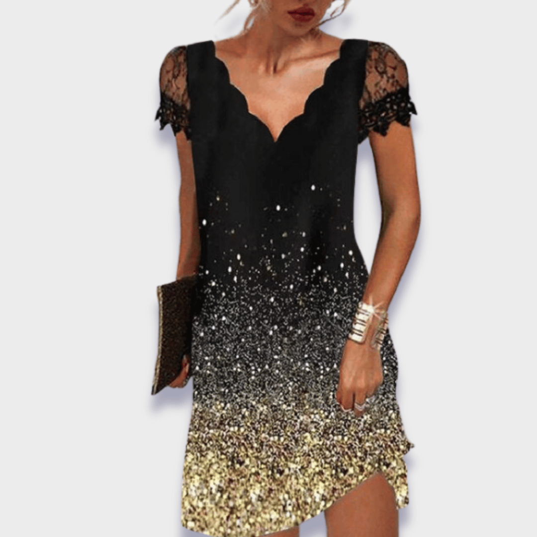 Women's V Neck Mini Dress – Gold