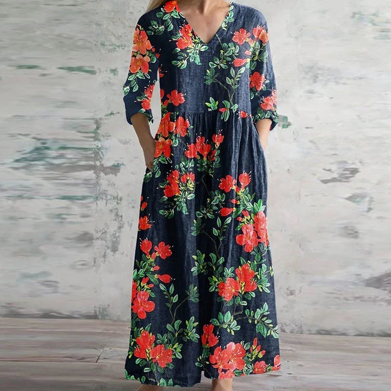 Women's V Neck Maxi Dress – Red