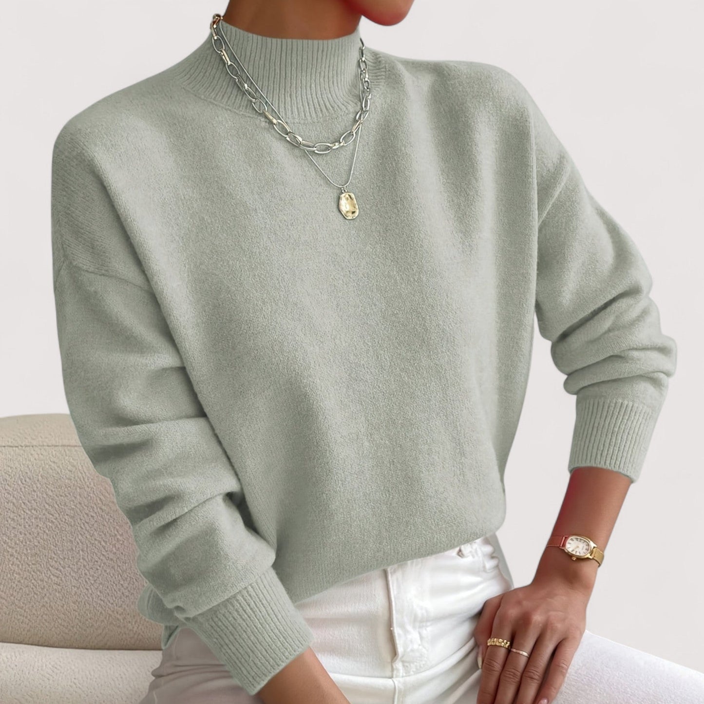 Women's Turtleneck Long Sleeve Sweater – Light Green