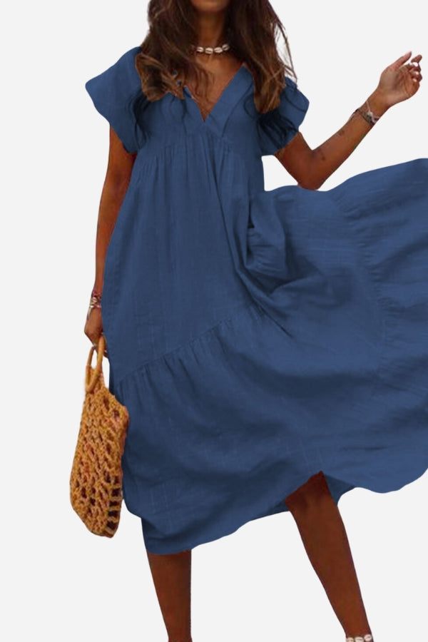 Women's V Neck Midi Dress – Dark Blue