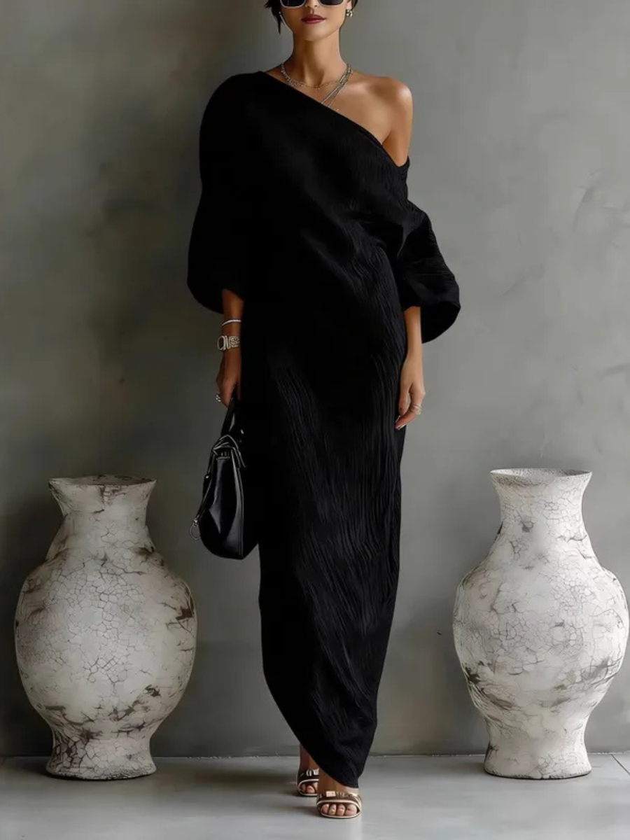 Women's One Shoulder Maxi Dress – Black