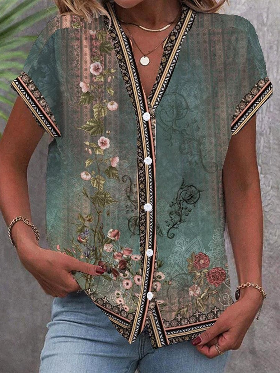 Women's V Neck Blouse – Green