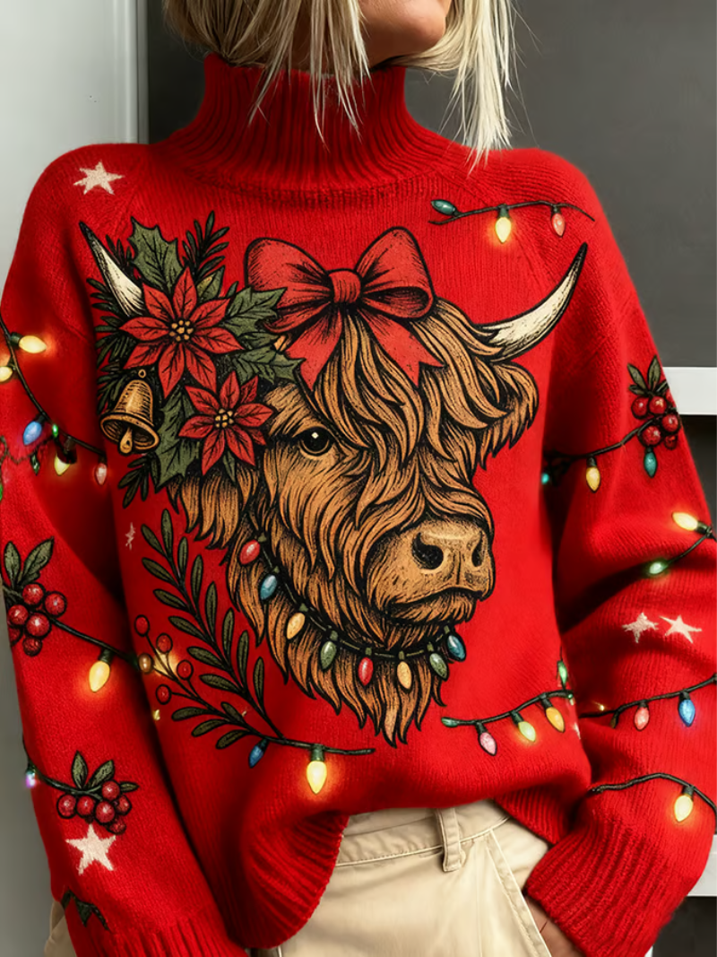 Women's Turtleneck Long Sleeve Sweater – Red
