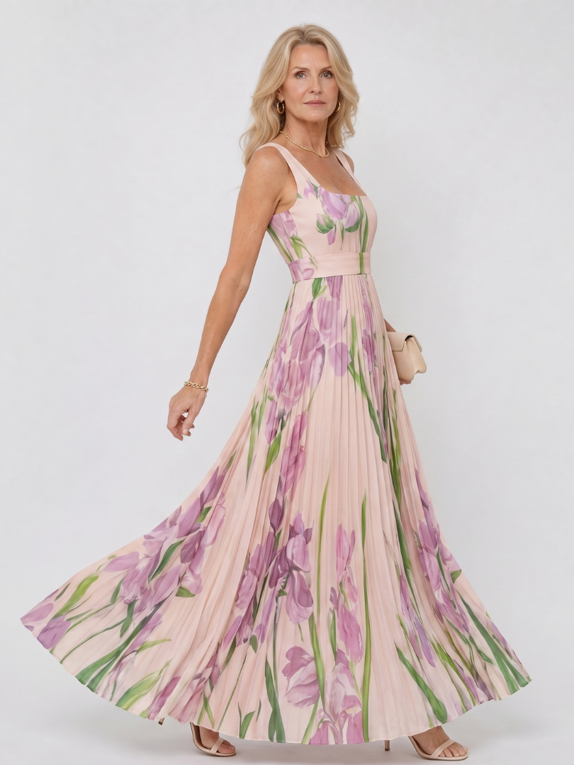 Women's Square Neck Midi Dress – Pink